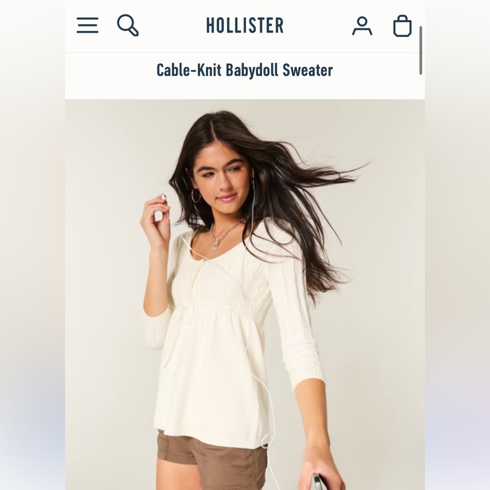 Hollister Cream Cable-Knit Babydoll Sweater